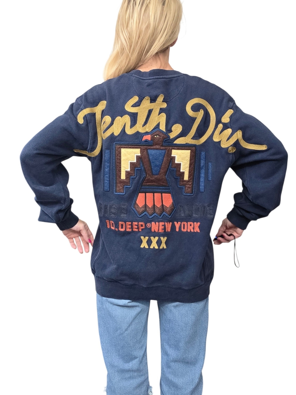 10.Deep Embroidered Navy Pocket Sweatshirt L Streetwear - Picture 5 of 9